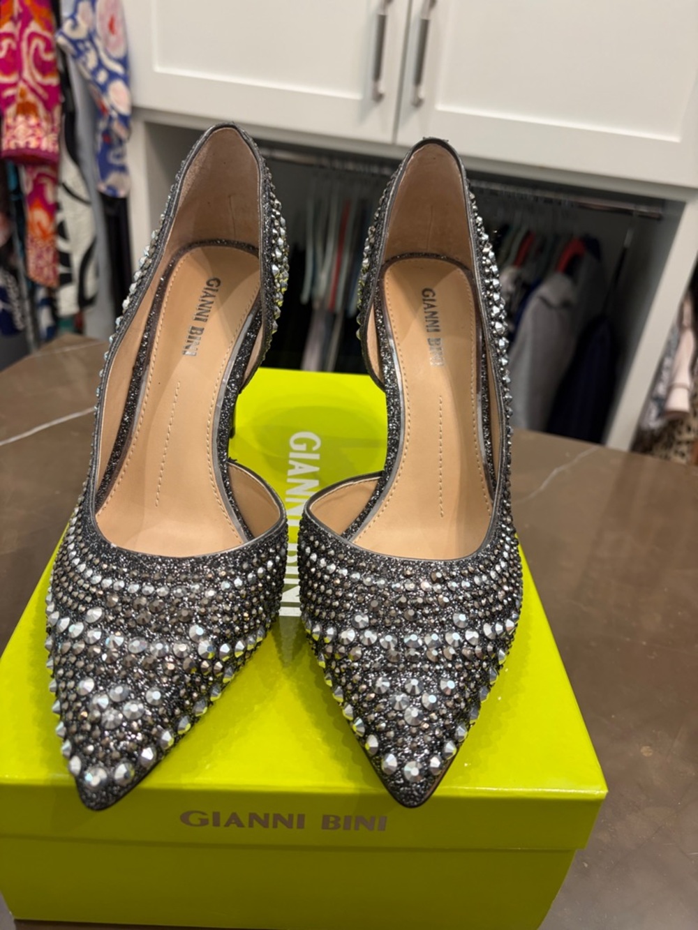 Gianni Bini Black Crystal Rhinestone Pointed Toe Pumps